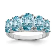 Sterling Silver Rhodium Light Swiss Blue Topaz 5 Stone Ring