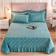 KUSQDT Soft Velvet Thicken Winter Bed Cover Ruffle Bed Plaid Linens Bedspread On The Bed Blanket Quilt Bedspreads for Double Bed Sheet 3-Piece Comforter Set Sheets(Light Cyan,Sheet 150cmx200x30cm)