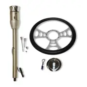 28" Natural Steering Column Manual&14" 9 Holes Steering Wheel&Smooth Horn Button
