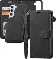 [QLTYPRI] Case for Samsung Galaxy S24 Plus, 2 in 1 Detachable Wallet Case PU Leather with Card Slots KickstandWrist StrapMagnetic Closure Shockproof Flip Cover for Samsung S24 Plus - Black