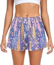 [FRODOTGV] Beauty Colorful Flowers Women's Athletic Shorts with Pockets Pajama Shorts for Gym Lounge Beach Home Outdoor S