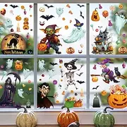 9 Sheets Halloween Window Cling Sticker Decals Decorations Double Side, Grim Reaper Witch Bat Spider Web Silhouette Static Stickers for Glass Window Wall Party