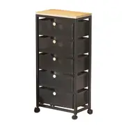 Mesh Cabinet Storage Organizer with Pull-Out Basket 5-Tier Black W/Swivel Wheel Shelf Rolling Trolley Cart