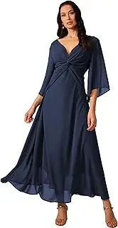 [LUOFEN] Women's Chiffon V Neck Wedding Guest A-Line Maxi Dresses 3/4 Sleeve Formal Elegant Cocktail Bridesmaids Dress