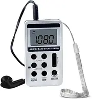 HRD-103 AM FM Digital Radio 2 Band Stereo Receiver Portable Pocket Radio w/Headphones LCD Screen Rechargeable Battery Lanyard BBZY