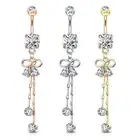 Surgical Steel Belly Button Ring 14 Gauge Ribbon & Gem Chain Dangle