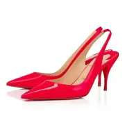 Christian Louboutin Clare Sling 80 Rose Pink Patent Fluo Slingback Heel Pump 36
