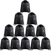 12Pcs Drawstring Backpack Bags Bulk with Zipper Pocket and Headphone Hole Black