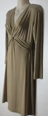Beige Long Sleeves MIDI Dress Front Drape Size36 (10 )StretchyFabric APART New