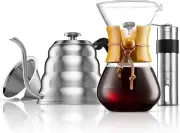 Premium Pour Over Coffee Set - Gooseneck Kettle with Thermometer & Grinder