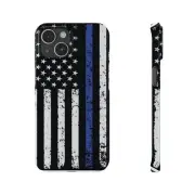 Blue Line Law Enforcement Flag Slim Phone Cases for iPhone 15