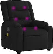 vidaXL Massage Recliner Chair - Black Fabric Single Sofa with Manual Recline & Vibration Massage, Cup Holders & Side Pocket