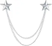 [MXUHUI] Men's Double Star Chain Tassel Suit Hanging Chain Collar Pins Brooch Lapel pin
