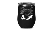 Mermaid stemless wine glass, white on color, funny nautical themed gifts