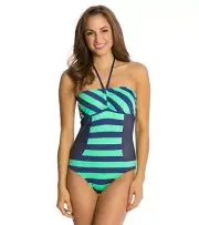 SPLENDID MARCEL STRIPE REM S/C ONE PIECE HALTER SWIMSUIT GREEN XSMALL NEW! $108