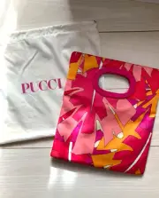 Emilio Pucci Handbag Clutch Bag Orange Pink Genuine New w/Storage bag