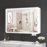 Bathroom Mirror Cabinet,Lighted Medicine Cabinet with Mirror, Bathroom Led Medicine Cabinet,Anti-Fog,Dimming,Bathroom Medicine Cabinet with Lights (White, 100x70x13cm-Round)