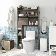 CostwayOver The Toilet Storage Cabinet with Sliding Barn Door and Adjustable Shelves-Grey