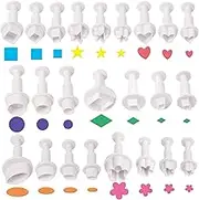 wexpw 24 Pcs Cookie Cutters, Fondant Cake Cookie Plunger Cutter, Mini Plastic Biscuit Plunger Fondant Decorating Mold, Heart/Square/Oval/Circular/Star/Diamond/Flower
