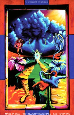Blacklight Tapestry Cool Black Light Trippy Psychedelic Hippie Room Decor Art