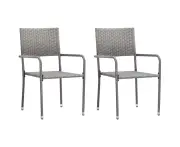 vidaXL Garden Dining Chairs 2 pcs Stackable Grey Poly Rattan