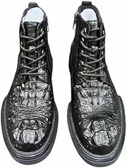 [Generic] Authentic Real Crocodile Skin Men Casual Black High-top Shoes Genuine Exotic Alligator Leather Male Zipper-up Short Ankle Boots, Black, 10