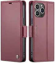 SINIANL Leather iPhone 15 Pro Wallet Case with RFID Blocking, Women Men's Card Holder Magnetic Kickstand Folio Case - Red