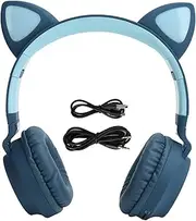 Cat Ear Headphone Bluetooth 5.0 Wireless LED Light Foldable 3D Stereo Music Headset with Microphone for Girls Teens Kids Pink White Plastic 341g (Blue)