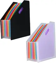jojofuny 2pcs Accordion File Folder Organizer Vertical Plastic Document Holder Portable Accordion Storage for Office Home School Transparent Design