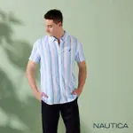 【NAUTICA】男裝 純棉條紋短袖襯衫(藍色)