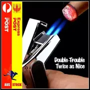 Double Flame Gun Jet Torch Lighter Windproof Cigar BBQ Torch Refillable - BLUE
