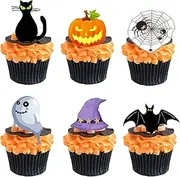 Weraru Halloween Edible Cupcake Toppers Pumpkin Ghost Bat Black Cat - Pre-cut Wafer Paper Cake Decorations36pcs €¦