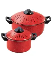 Gibson Casselman 4-Piece Enamel On Steel Nonstick Pasta Pots Red White Spatter
