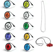 Fusovon 11 PCS Anime Rings Cosplay With Necklace Akatsuki Rings Costume Cosplay Prop Ninja Rings Set Cosplay Accessories Necklace and Anime Ring with Box, Medium, Zinc, No Gemstone