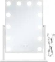 Light Vanity Mirrors | Vanity Mirrors with 9/12 LED Bulbs,Dimmable Cosmetic Looking Glass with 3 Color Light Touch Control for Women