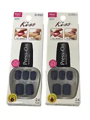 2 Pack Kiss Press-on Nails Manicure Navy Blue Matte Short Length DIMM01