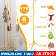 175CM Wooden Coat Rack Stand Storage Clothes Bag Umbrella 8 Hooks Office Hallway