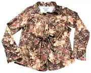Susan Graver Womens Blouse Size M Floral Button-Up Tie-Front Long Sleeve NWT