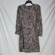 New 6 Petite - APT 9 - Leopard Print Shirt Dress with Tie, Pink Beige Background