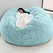 Home Sponge Bed Bean Bag Ch Cover Slipcover Bedroom Balcony Large Couch Round Soft Fluffy Cover No Fillings Only Sky Blue