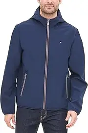 [Tommy Hilfiger] Men's Lightweight Water Resistant Breathable Hooded Performance Softshell Jacket