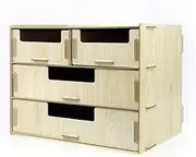 Filing Boxes Multifunctional Wood Desktop File Letter Box Drawer Storage Box Desktop Organizer Fun Assembly Filing System for The Desk-Beige