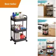 3-Tier Mobile Utility Cart Storage Organizer Shelf Kitchen Bathroom Laundry Room