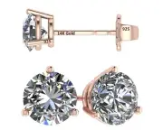 Rose Gold Plated 925 Sterling Silver Stud Earrings With 3 Carat Cubic Zirconia