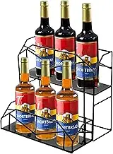 Mezchi 6 Bottle Capacity Coffee Syrup Organizer, 2 Tier Coffee Syrup Rack, Coffee Syrup Stand for Coffee Bar, Liquor Bottle Display for Kitchen Coffee Station, Storage for Syrup, Wine