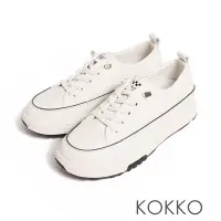 在飛比找Yahoo奇摩購物中心優惠-KOKKO厚底增高異材質包邊鬆緊鞋帶休閒鞋米色