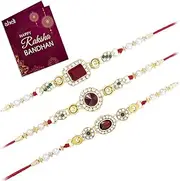 [Aheli] Thread Rakhi for Brother Beautiful Kundan Beads Raksha Bandhan Rakhi