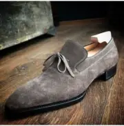 Handmade Men Gray Suede Shoes, Dress Tuxedo Shoes For Men, Moccasin Shoes