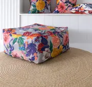 Frida Ottoman Cover Beanbag, Jungle Plants Mexican Painter Art Garden Country Mexico Muertes Ottoman - Purple Anthro