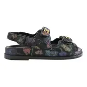 Chanel 21A Black Denim Graffiti CC Logo Mule Slide Strap Flat Teva Dad Sandal 39